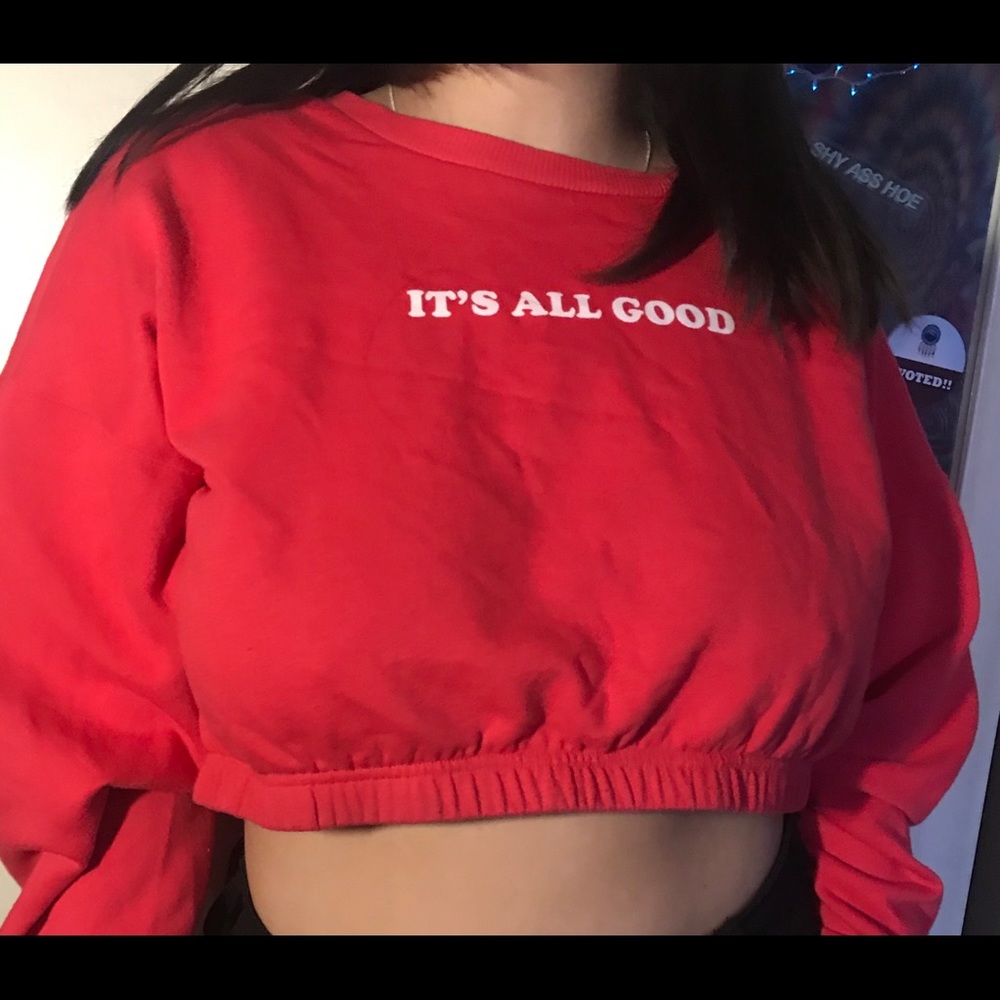 Cropped crew neck sweater